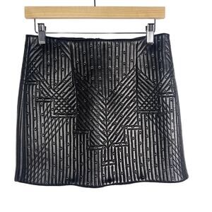 New The Jetset Diaries Black Medium Studded Lamb Leather Mini Skirt Exposed Zip